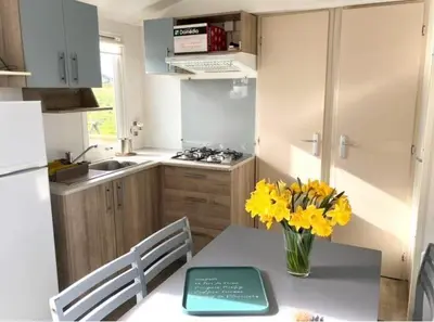 Cuisine ou kitchenette dans l'établissement Mobil Home à 100m de la mer sur terrain privé