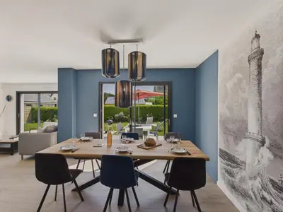 Coin salon dans l'établissement Maison neuve à 600m de la plage pour 8