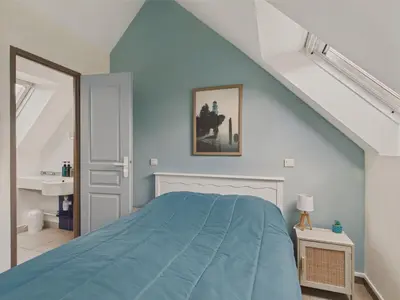 Un ou plusieurs lits dans un hébergement de l'établissement Balcon vue mer et piscine pour 4 personnes