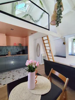 Cuisine ou kitchenette dans l'établissement Studio Bohème Lannilis Proche GR34 et Plages
