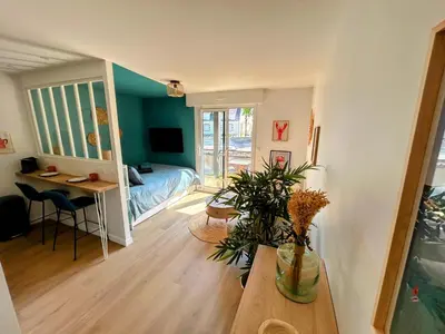 Télévision ou salle de divertissement dans l'établissement Studio cosy la plage à pieds