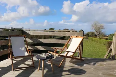 Balcon ou terrasse dans l'établissement Maison de vacances vue mer et campagne