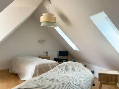 Un ou plusieurs lits dans un hébergement de l'établissement Villa Les Embruns sea view Beg Ar Fry 10 people