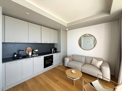 Cuisine ou kitchenette dans l'établissement Bihit T2 trebeurden piscine et vue mer