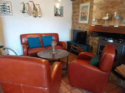 Coin salon dans l'établissement Maison de pêcheur vue mer