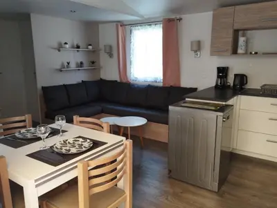 Cuisine ou kitchenette dans l'établissement Mobil home 6 personnes