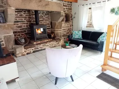 Coin salon dans l'établissement Ti Gwen charming cottage in Douarnenez Bay