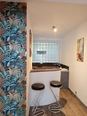 Cuisine ou kitchenette dans l'établissement Escale a Brest