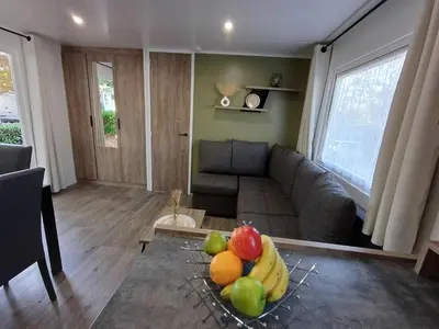 Coin salon dans l'établissement Mobil home 6 personnes 3 chambres