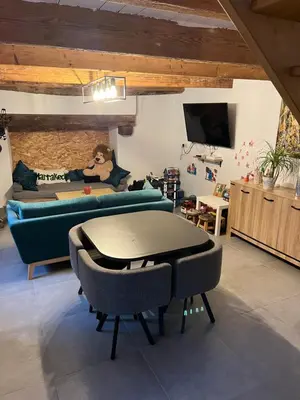 Télévision ou salle de divertissement dans l'établissement Petite maison au bord du Goyen