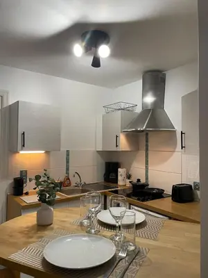 Cuisine ou kitchenette dans l'établissement Cozy & Stylish, hyper center