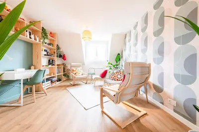 Coin salon dans l'établissement Marylin I Chambre privée dans Coliving