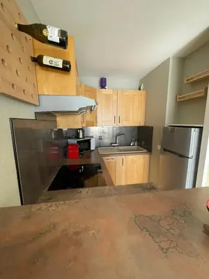 Cuisine ou kitchenette dans l'établissement Bel appart front de mer - Crozon Morgat