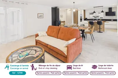Coin salon dans l'établissement Maison neuve pour 6 avec jardin et terrasse
