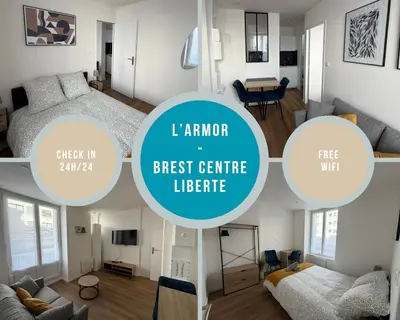 Un ou plusieurs lits dans un hébergement de l'établissement L'Armor - 2 pièces au cœur de Brest