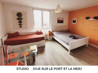 Un ou plusieurs lits dans un hébergement de l'établissement Appart Cosy Brest (La gare) vue mer