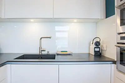 Cuisine ou kitchenette dans l'établissement Appartement sainte marine vue mer