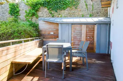 Balcon ou terrasse dans l'établissement Appartement sainte marine vue mer