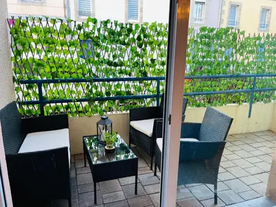 Balcon ou terrasse dans l'établissement Au bord de l'eau