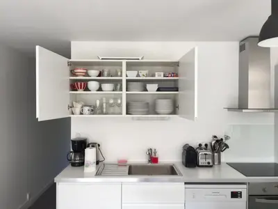 Cuisine ou kitchenette dans l'établissement Corniche I 40 M2 - 40 M de l'eau et plages ! AU CALME wir sprechen flieBen deutsch, we speak English