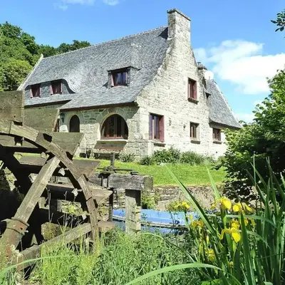Mill in Brittany by River Aulne with Kayaks