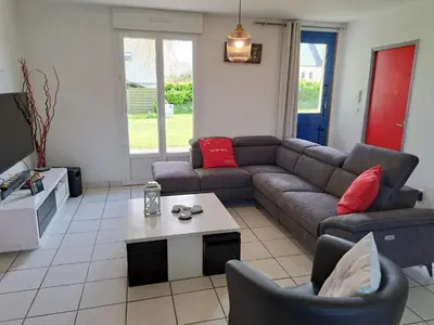 Coin salon dans l'établissement Holiday Home in Santec near Dossen Beach