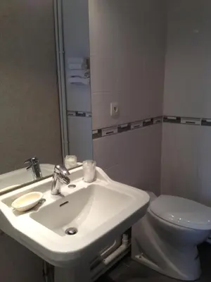 Salle de bains dans l'établissement Hôtel La Tour D'Auvergne