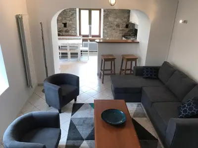 Coin salon dans l'établissement Charmante maison entre Terre et Mer