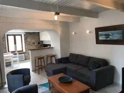 Coin salon dans l'établissement Charmante maison entre Terre et Mer