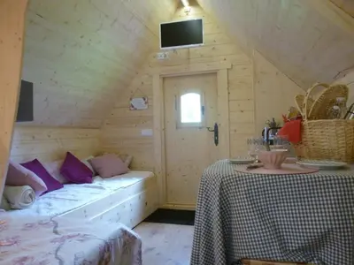 Un ou plusieurs lits dans un hébergement de l'établissement Les cabanes de Kerellou