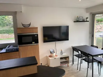 Cuisine ou kitchenette dans l'établissement Les pieds dans l eau accès à la plage depuis la résidence