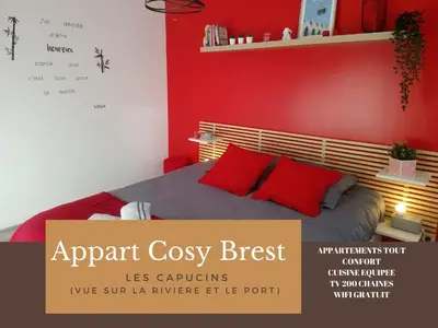 Un ou plusieurs lits dans un hébergement de l'établissement Appart Cosy Brest Les Capucins
