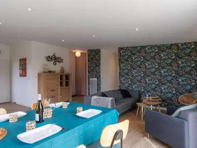 Coin salon dans l'établissement Holiday Home Ty Amiets by Interhome