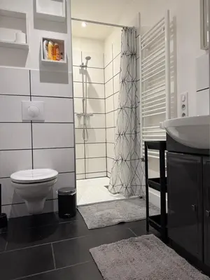 Salle de bains dans l'établissement Rez de Jardin Terrasse Literie Haut de gamme Proche Gare et Hyper Centre