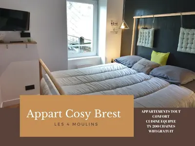 Un ou plusieurs lits dans un hébergement de l'établissement Appart Cosy Brest (Les 4 moulins)