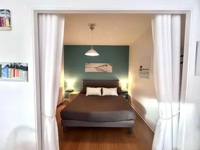 Un ou plusieurs lits dans un hébergement de l'établissement Appartement 3* à Bénodet, terrasse, parking, à 150m de la plage et thalasso - FR-1-481-49