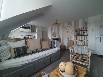 Coin salon dans l'établissement Bord de Mer l'Appartement à Loctudy
