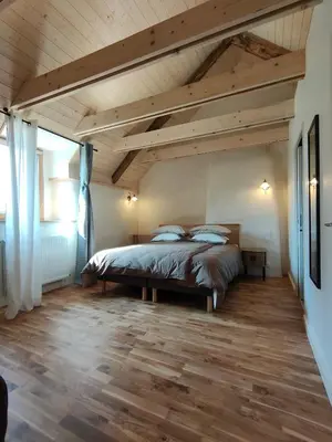 Un ou plusieurs lits dans un hébergement de l'établissement Chambres d'hôtes, Zimmer, Domaine de Kervennec