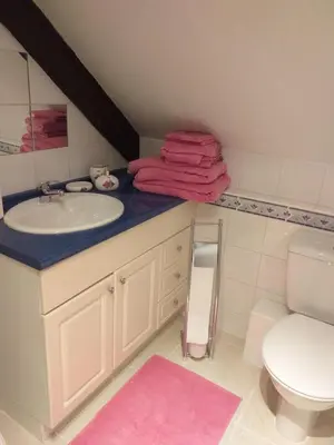 Salle de bains dans l'établissement LA PETITE MAISON DU SABOT
