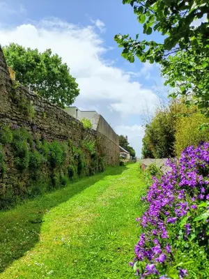 Jardin de l'établissement L'Océan à 100m via une venelle privée, la Ville Close à 500m, l'Archipel des Glénan à l'horizon