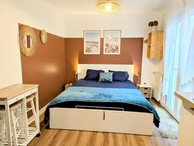 Un ou plusieurs lits dans un hébergement de l'établissement Studio Cosy, entre Abers & Plages, proche du GR34