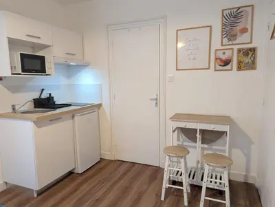 Cuisine ou kitchenette dans l'établissement Studio Cosy, entre Abers & Plages, proche du GR34