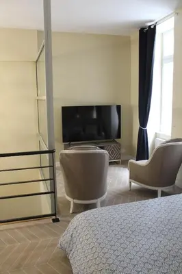 Télévision ou salle de divertissement dans l'établissement Duc de Bretagne Luxury Apparthotel