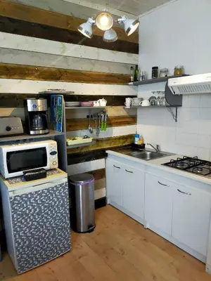 Cuisine ou kitchenette dans l'établissement Au bord de l'eau à ConcarnOLoc