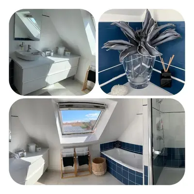 Salle de bains dans l'établissement L'escale 551, gîte Santec à 250m de la plage