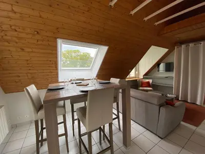 Cuisine ou kitchenette dans l'établissement Le Portzic, Appartement proche plage de Morgat