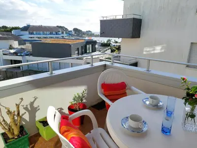 Balcon ou terrasse dans l'établissement Apartment in Cornouaille near Sandy Beach