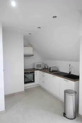 Cuisine ou kitchenette dans l'établissement APPART-DUPLEX VUE MER PANORAMIQUE BALCON & PISCINE proche commerce