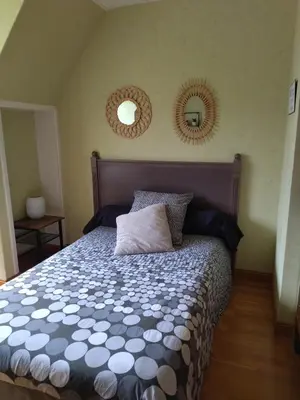 Un ou plusieurs lits dans un hébergement de l'établissement Chambre Solo Grande maison