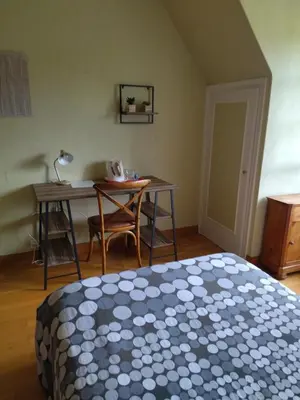 Un ou plusieurs lits dans un hébergement de l'établissement Chambre Solo Grande maison